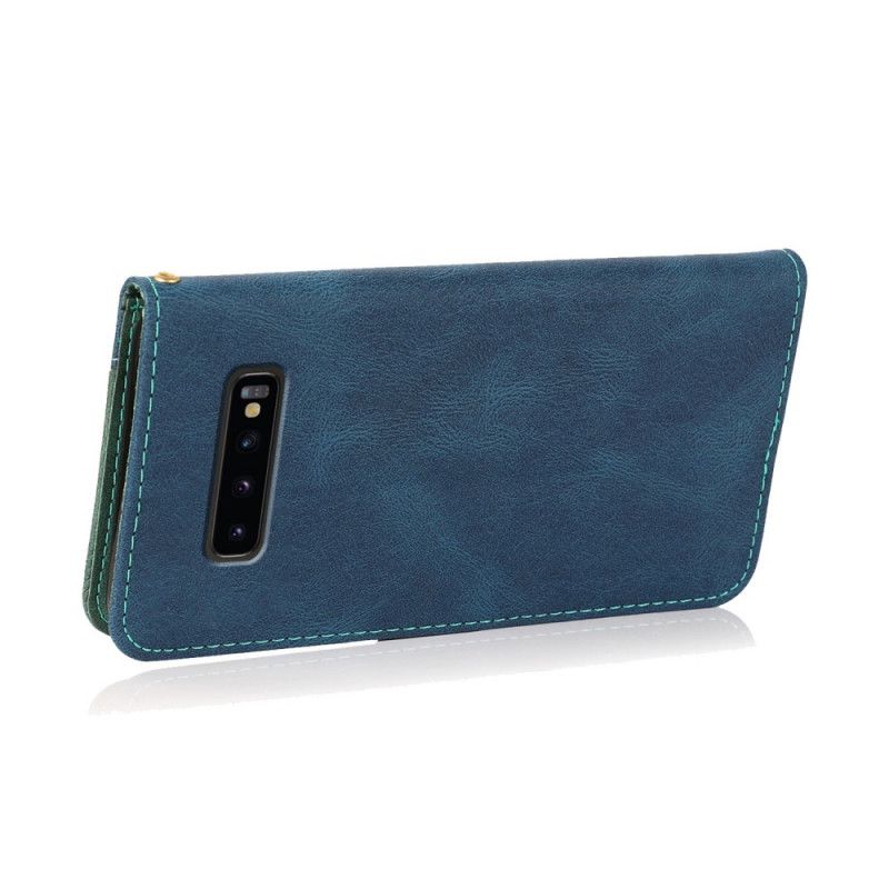 Flip Cover Samsung Galaxy S10 Plus Tofarvet Kunstlædertrekant