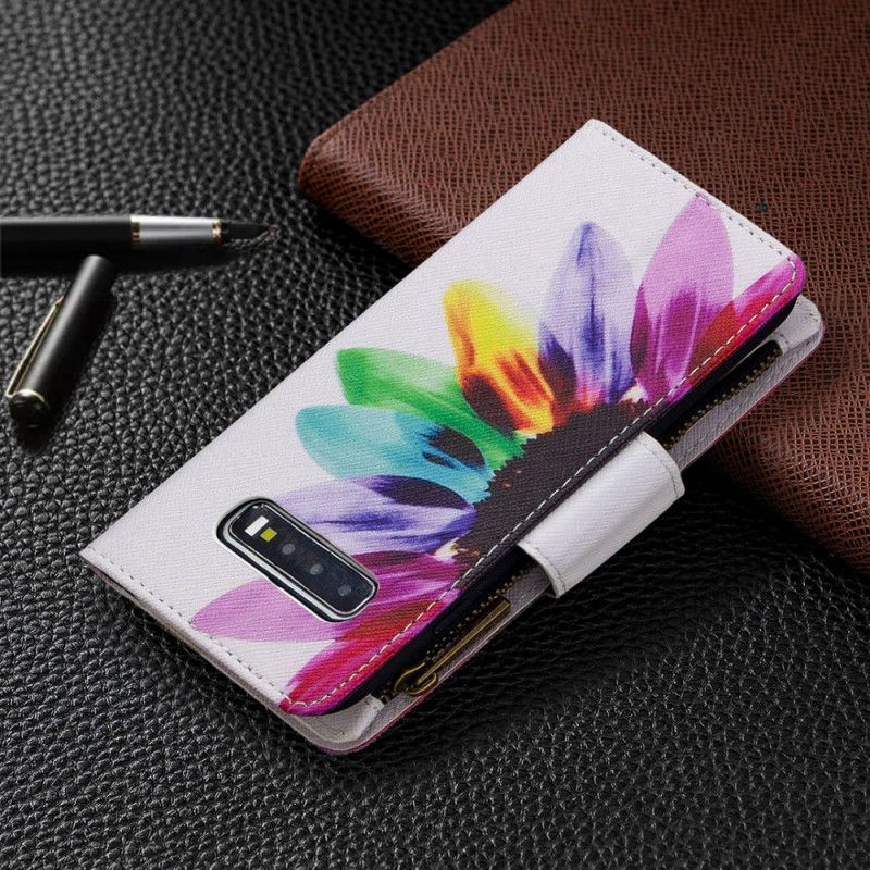 Læder Cover Samsung Galaxy S10 Plus Blomsterlomme Med Lynlås