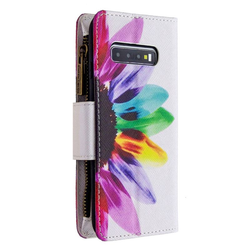 Læder Cover Samsung Galaxy S10 Plus Blomsterlomme Med Lynlås