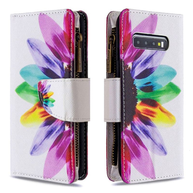 Læder Cover Samsung Galaxy S10 Plus Blomsterlomme Med Lynlås