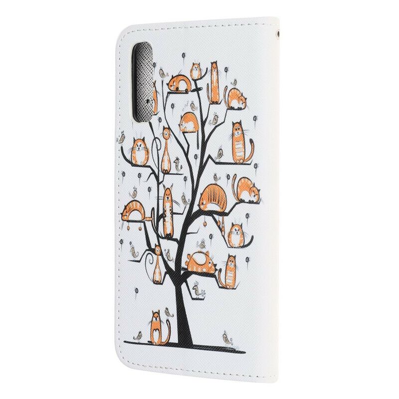 Læder Cover Huawei P Smart S Med Snor Funky Katte Med Rem