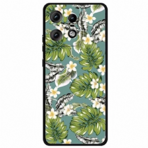 Cover Motorola Edge 50 Pro Telefon Etui Plantain Blade Og Gyldne Blomster