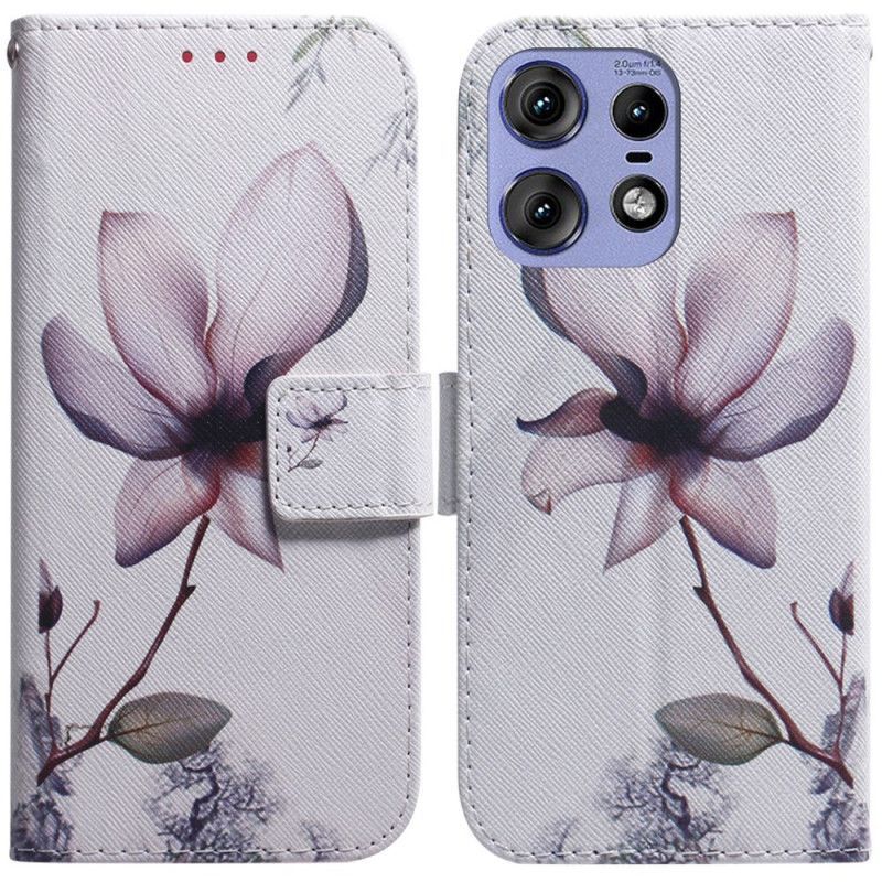 Læder Cover Motorola Edge 50 Pro Telefon Etui Lyserød Blomst