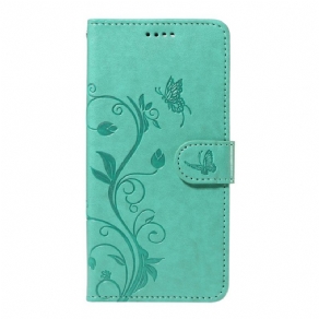 Læder Cover Motorola Edge 50 Pro Telefon Etui Sommerfugle Og Blomster