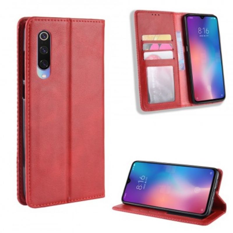 Cover Xiaomi Mi 9 Flip Cover Vintage Stiliseret Lædereffekt