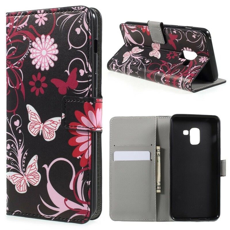 Flip Cover Samsung Galaxy A8 2018 Sommerfugle Og Blomster