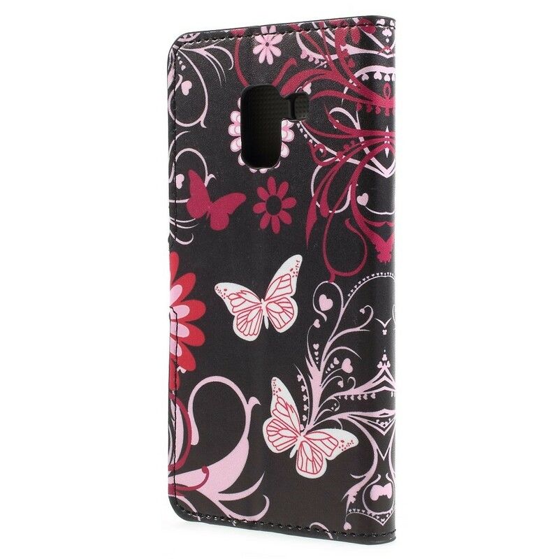 Flip Cover Samsung Galaxy A8 2018 Sommerfugle Og Blomster