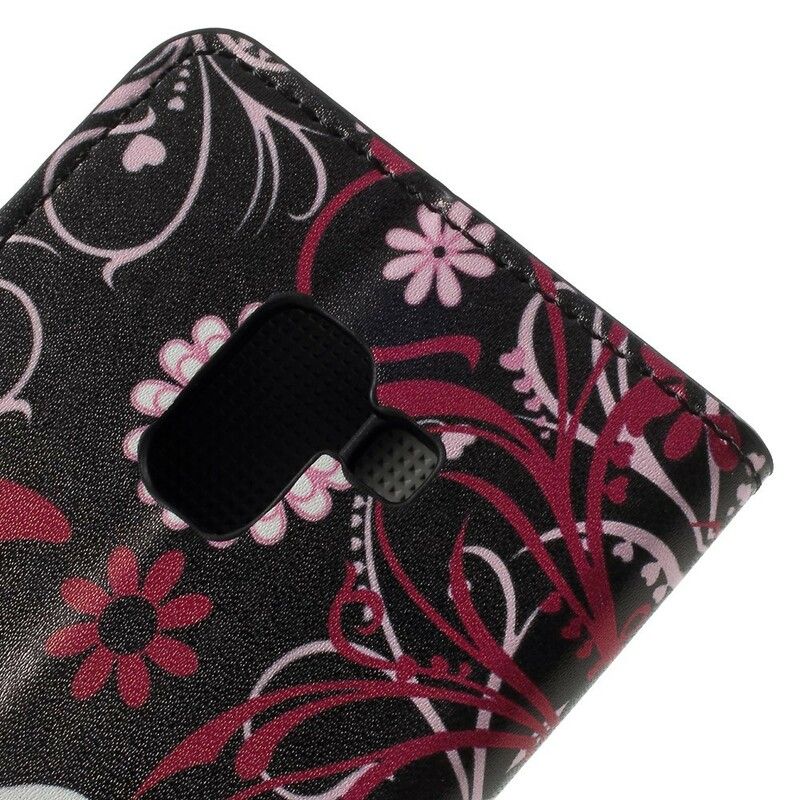 Flip Cover Samsung Galaxy A8 2018 Sommerfugle Og Blomster