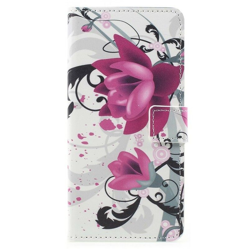 Læder Cover Samsung Galaxy A8 2018 Tropiske Blomster