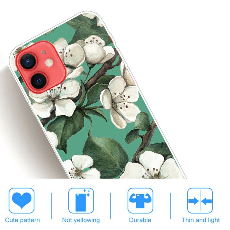 Cover iPhone 13 Mini Hvide Malede Blomster