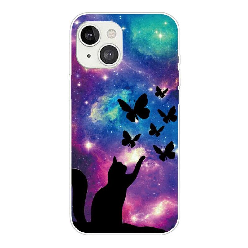 Cover iPhone 13 Mini Kat Og Sommerfugle I Rummet