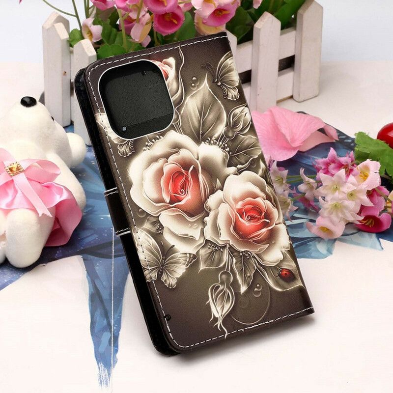 Flip Cover iPhone 13 Mini Gyldne Roser