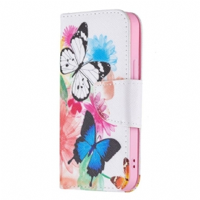 Flip Cover iPhone 13 Mini Malede Sommerfugle Og Blomster