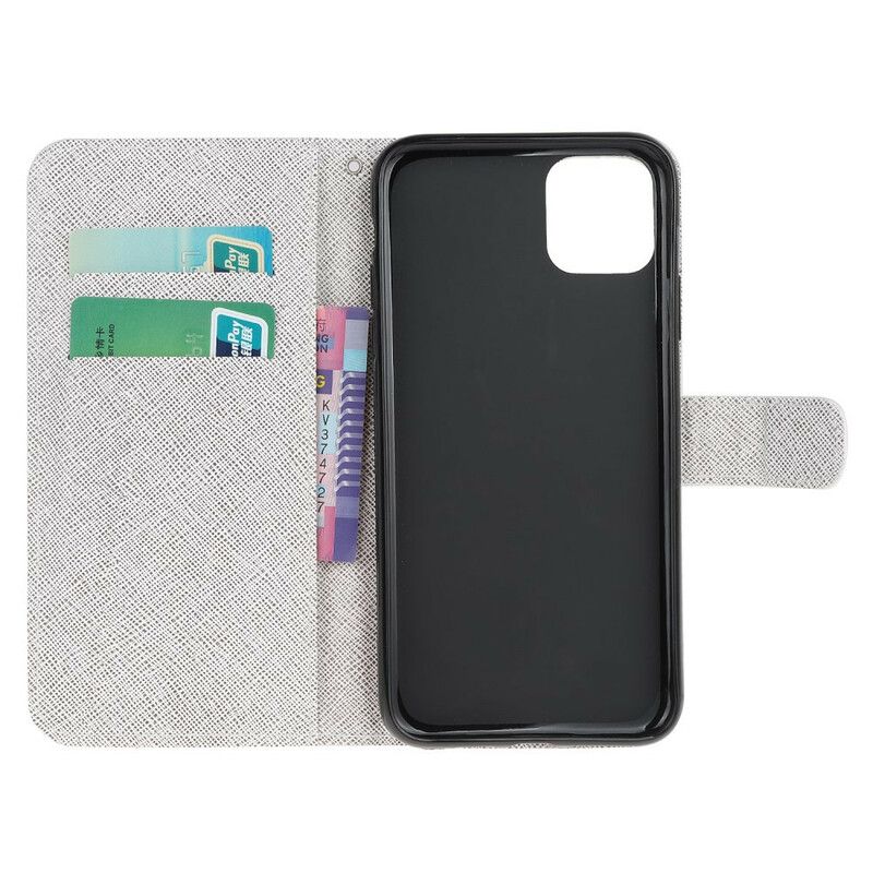 Flip Cover iPhone 13 Mini Med Snor Diamond Strap Sommerfugle