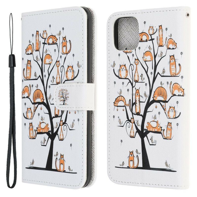 Flip Cover iPhone 13 Mini Med Snor Funky Katte Med Rem