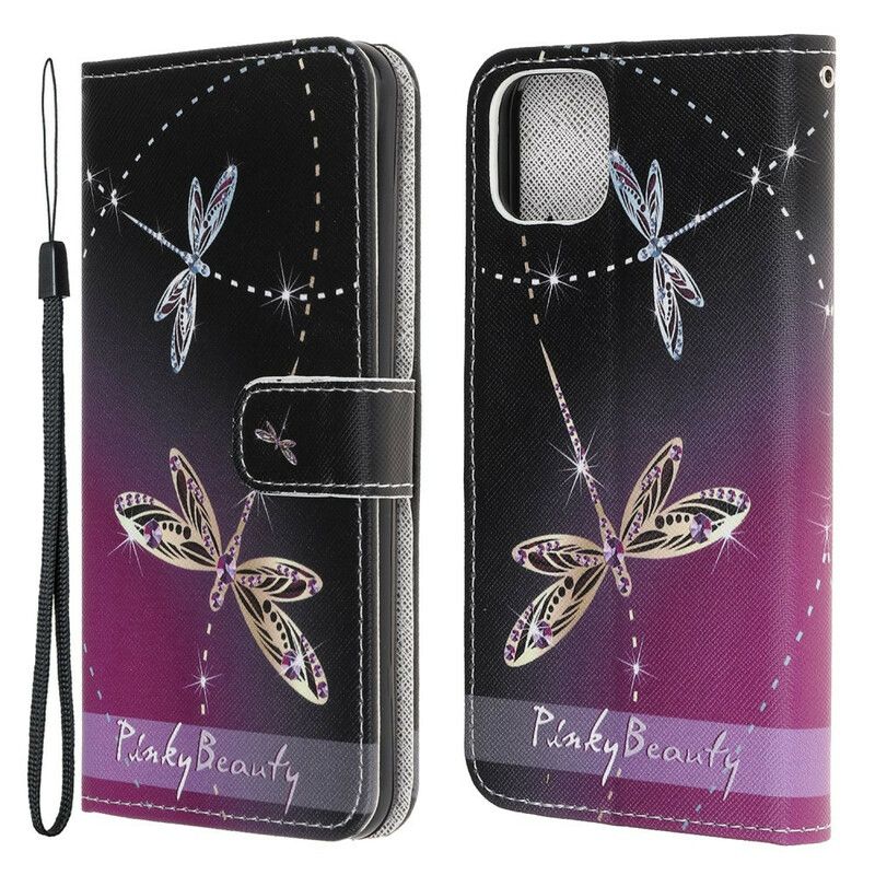 Flip Cover iPhone 13 Mini Med Snor Thong Dragonflies