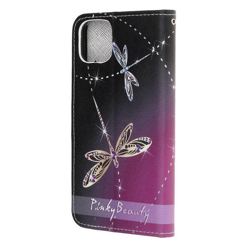 Flip Cover iPhone 13 Mini Med Snor Thong Dragonflies