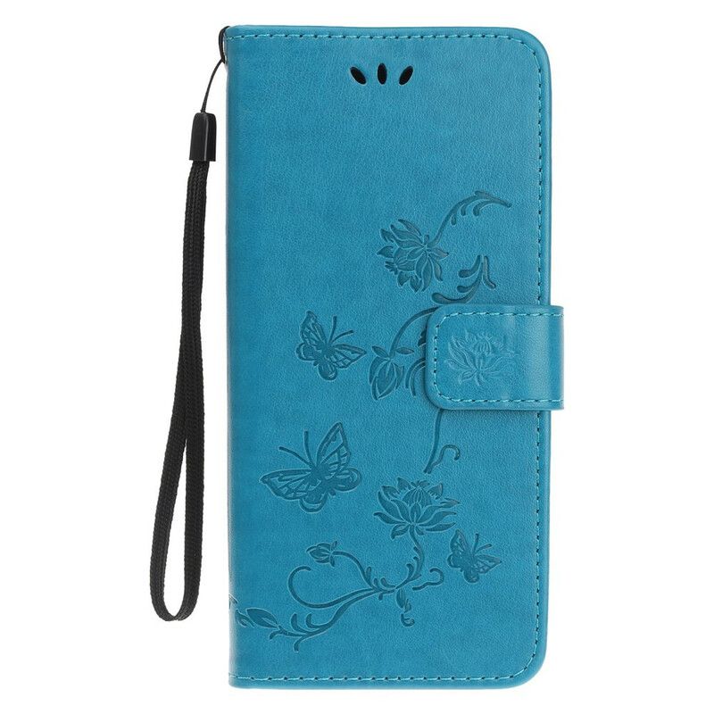 Flip Cover iPhone 13 Mini Med Snor Thong Sommerfugle Og Blomster