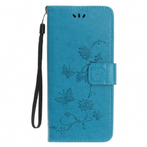 Flip Cover iPhone 13 Mini Med Snor Thong Sommerfugle Og Blomster