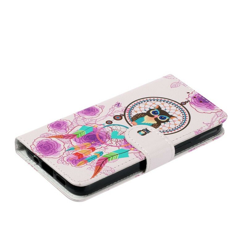 Læder Cover iPhone 13 Mini Med Snor Thong Ugle Mandala