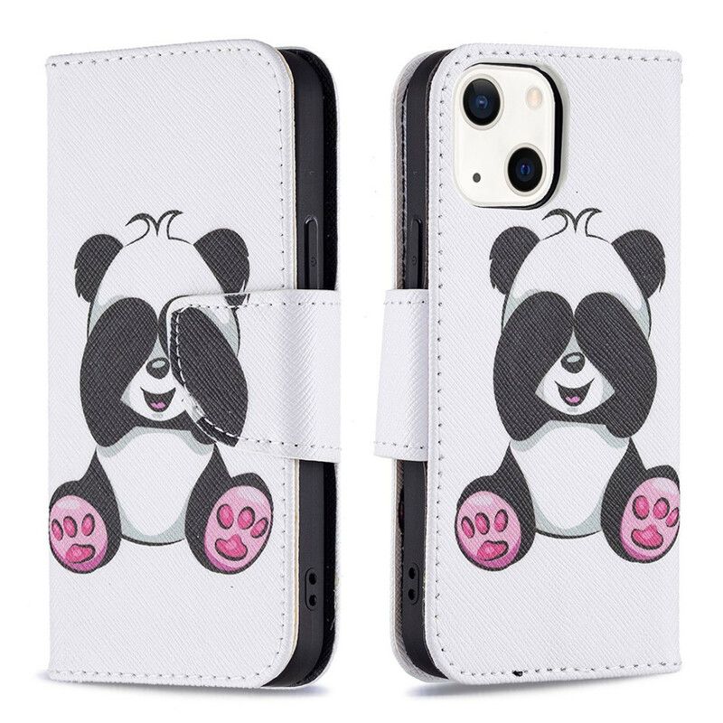 Læder Cover iPhone 13 Mini Panda Sjov