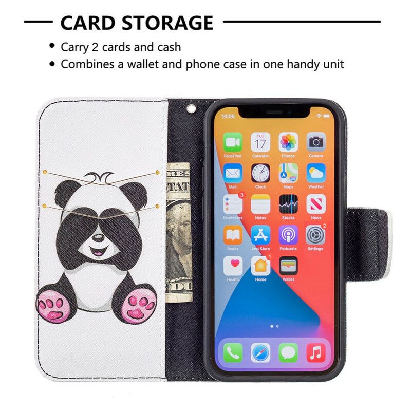 Læder Cover iPhone 13 Mini Panda Sjov