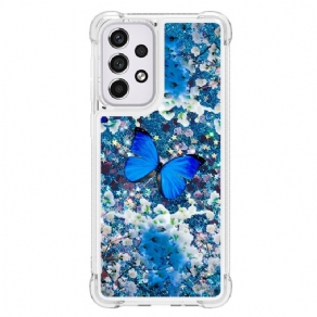 Cover Samsung Galaxy A33 5G Blå Glitter Sommerfugle