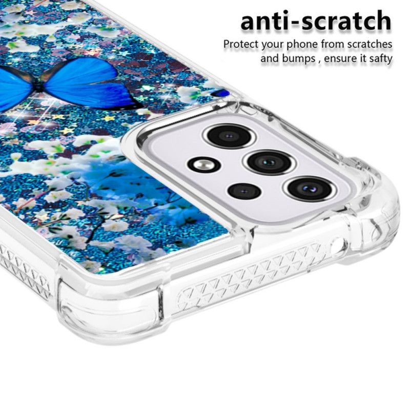 Cover Samsung Galaxy A33 5G Blå Glitter Sommerfugle