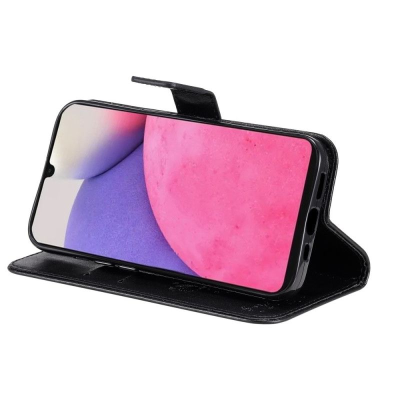 Flip Cover Samsung Galaxy A33 5G Med Snor Træ Og Strappy Cat