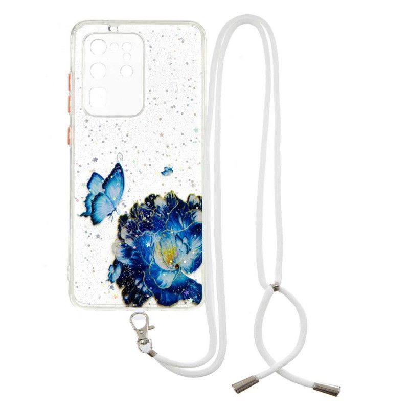 Cover Samsung Galaxy S20 Ultra Blomstersommerfugl Med Snor