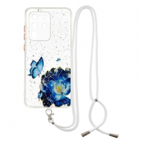 Cover Samsung Galaxy S20 Ultra Blomstersommerfugl Med Snor