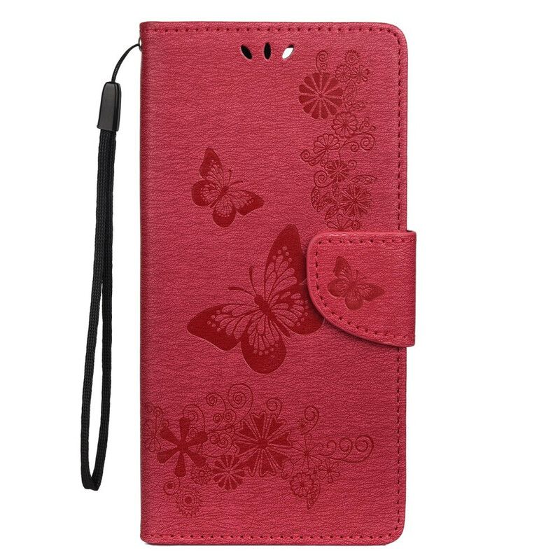 Flip Cover Samsung Galaxy S20 Ultra Kun Sommerfugle Med Snor