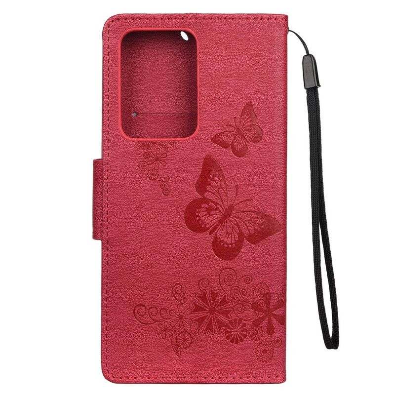 Flip Cover Samsung Galaxy S20 Ultra Kun Sommerfugle Med Snor