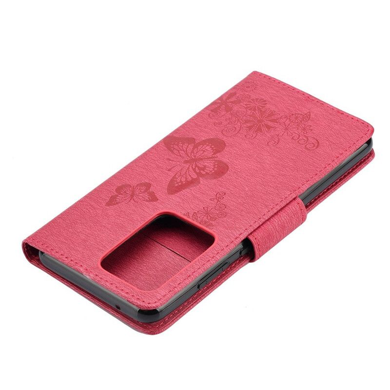 Flip Cover Samsung Galaxy S20 Ultra Kun Sommerfugle Med Snor