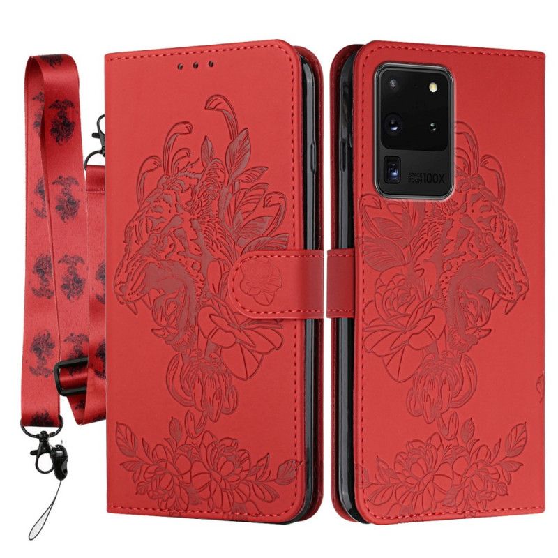 Flip Cover Samsung Galaxy S20 Ultra Med Snor Barok Strappy Tiger