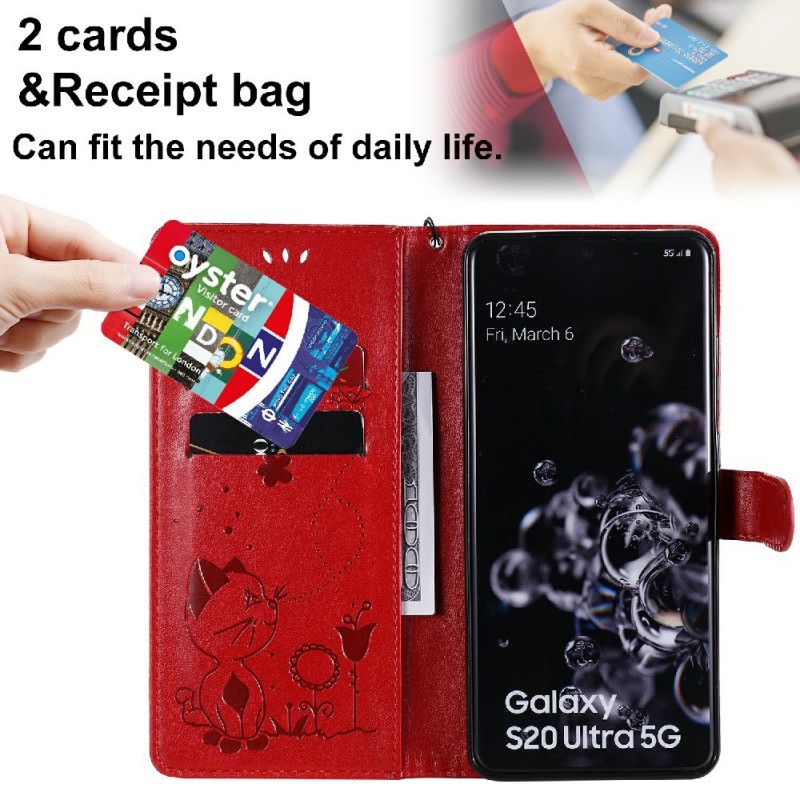 Flip Cover Samsung Galaxy S20 Ultra Med Snor Kat Og Bi Med Rem