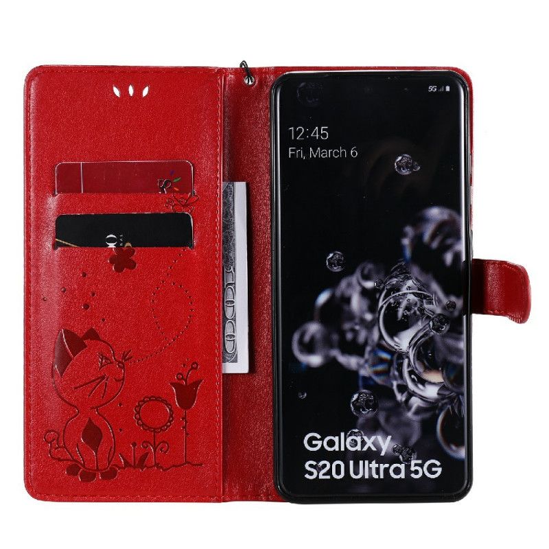 Flip Cover Samsung Galaxy S20 Ultra Med Snor Kat Og Bi Med Rem