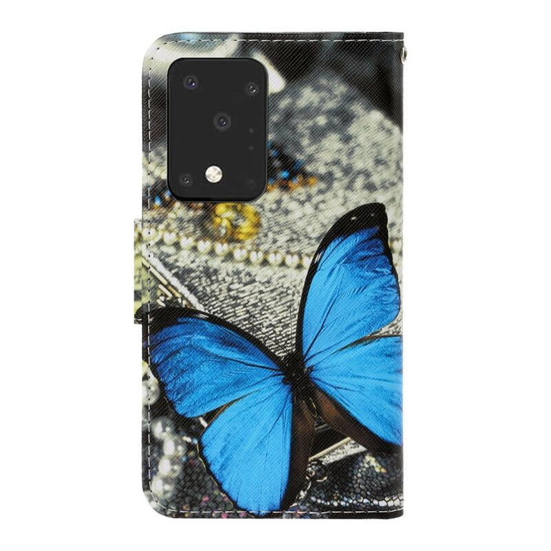 Flip Cover Samsung Galaxy S20 Ultra Med Snor Variationer Af Sommerfuglestrop