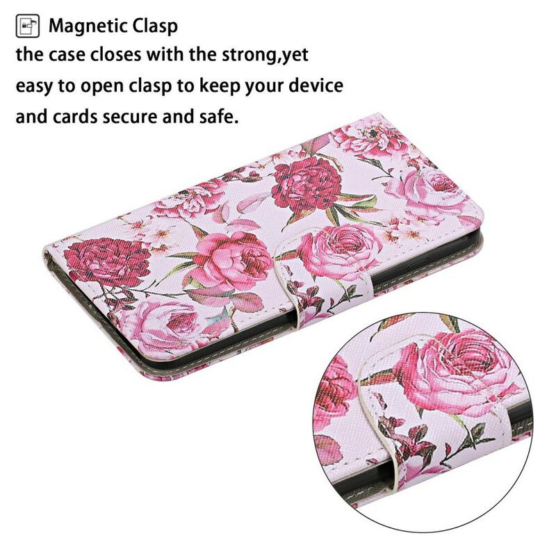 Flip Cover Samsung Galaxy S20 Ultra Mestrede Blomster Med Rem