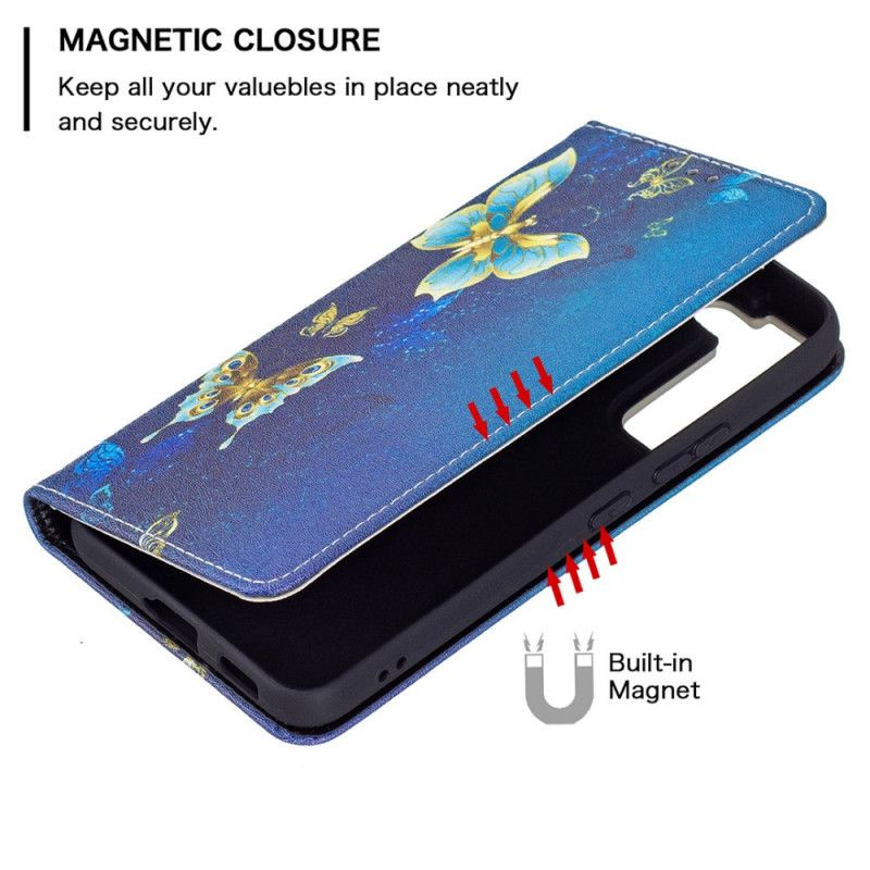 Cover Samsung Galaxy S22 5G Flip Cover Farverige Sommerfugle