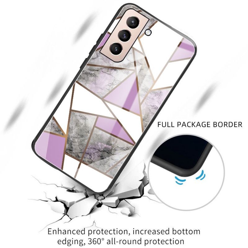 Cover Samsung Galaxy S22 5G Geometri Marmor Hærdet Glas