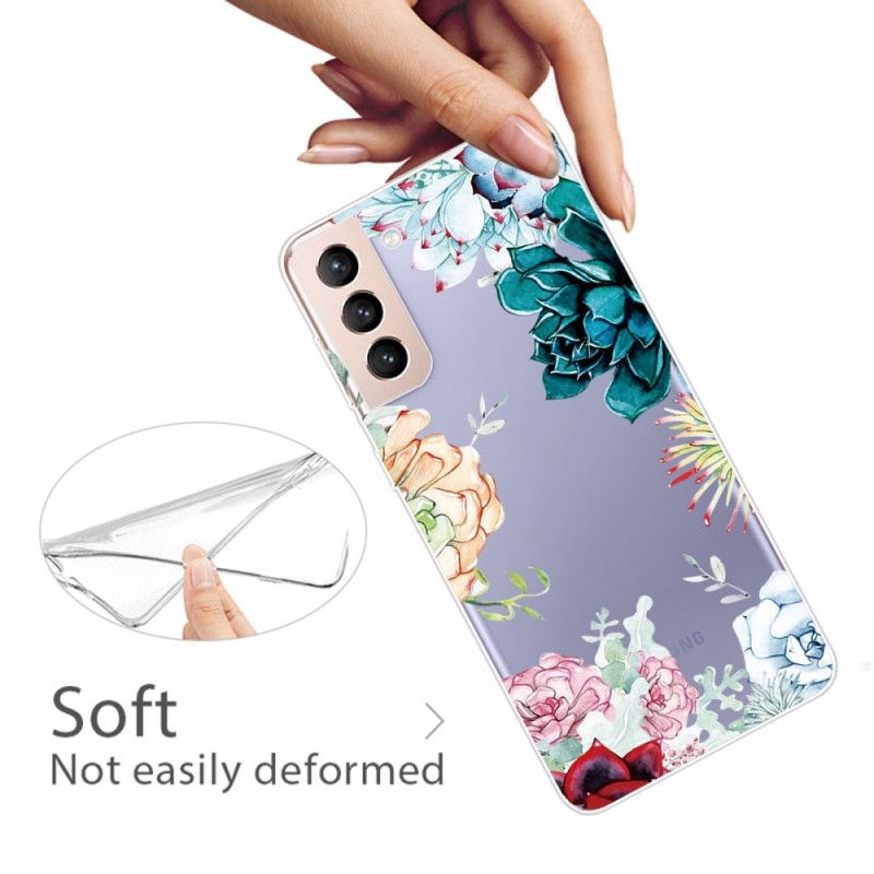 Cover Samsung Galaxy S22 5G Transparent Med Blomster