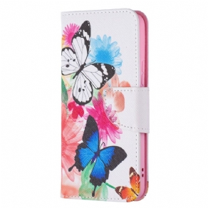 Flip Cover Samsung Galaxy S22 5G Malede Sommerfugle Og Blomster