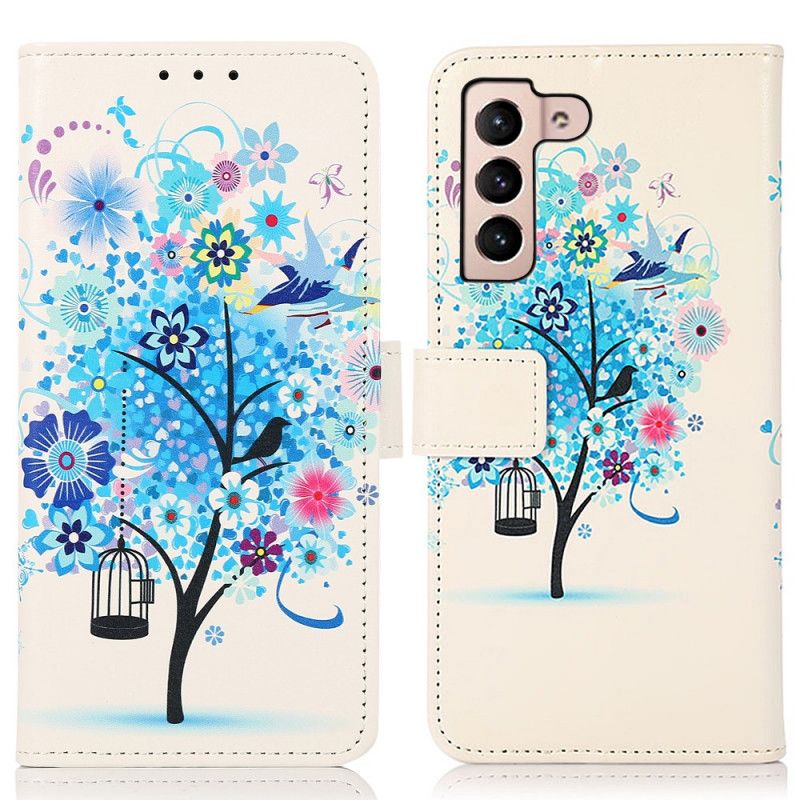 Læder Cover Samsung Galaxy S22 5G Blomstrende Træ