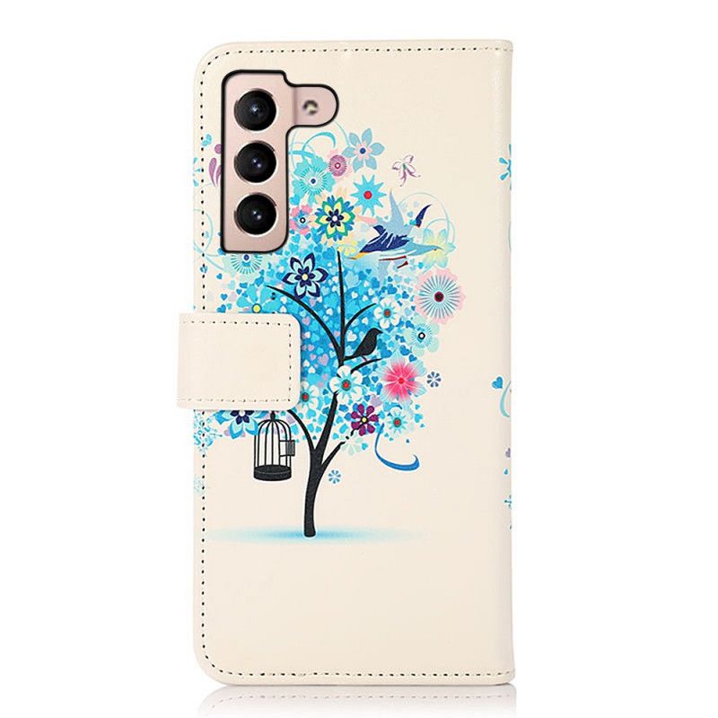 Læder Cover Samsung Galaxy S22 5G Blomstrende Træ