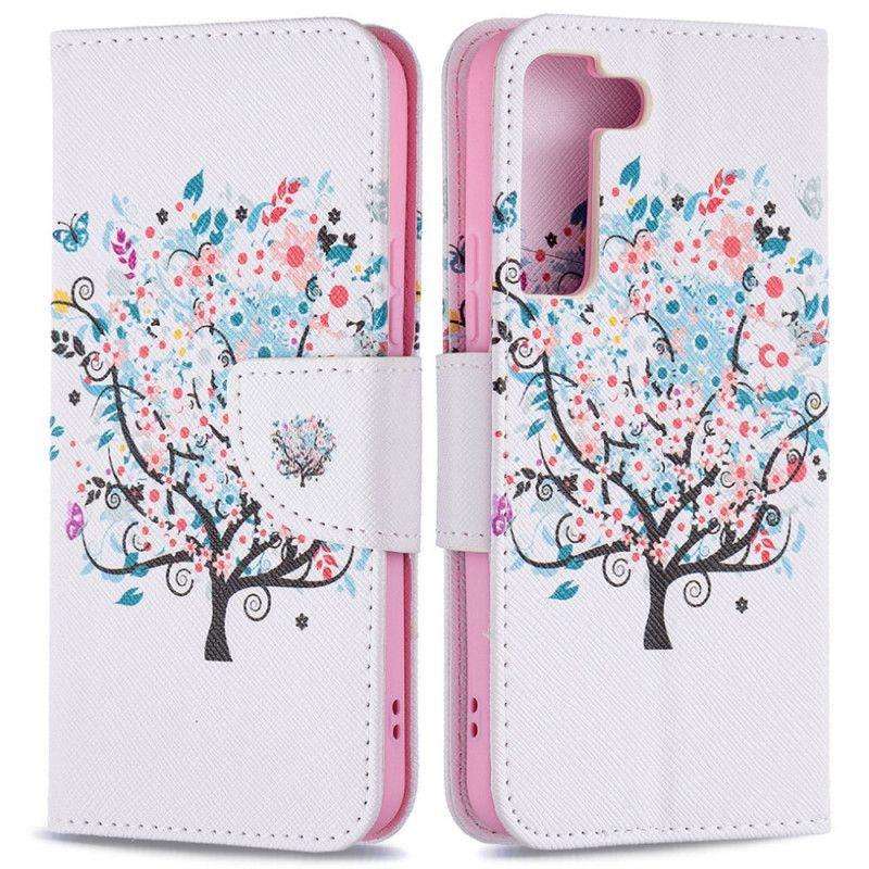 Læder Cover Samsung Galaxy S22 5G Blomstret Træ