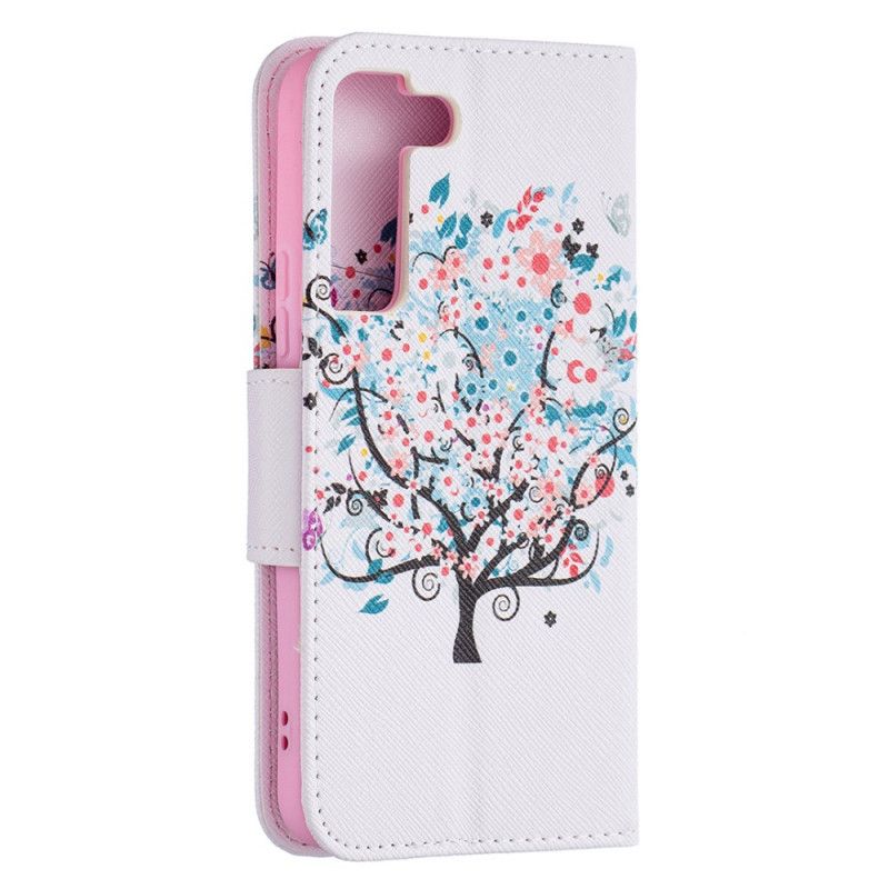 Læder Cover Samsung Galaxy S22 5G Blomstret Træ