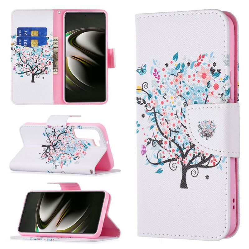 Læder Cover Samsung Galaxy S22 5G Blomstret Træ