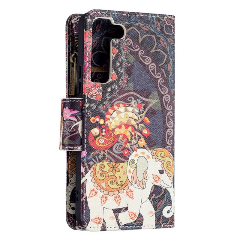 Læder Cover Samsung Galaxy S22 5G Elefant Lynlåslomme