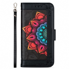 Læder Cover Samsung Galaxy S22 5G Med Snor Mandala Dekoration Med Rem